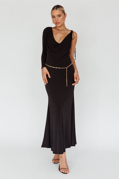 Star Walker One Sleeve Maxi Dress Black