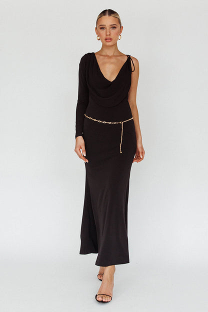Star Walker One Sleeve Maxi Dress Black