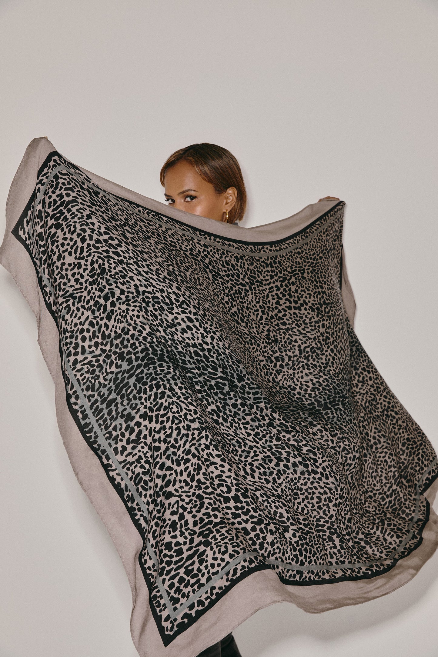 Scamp & Dude x Sabrina Elba Taupe with Grey Wild Leopard Charity Super Scarf