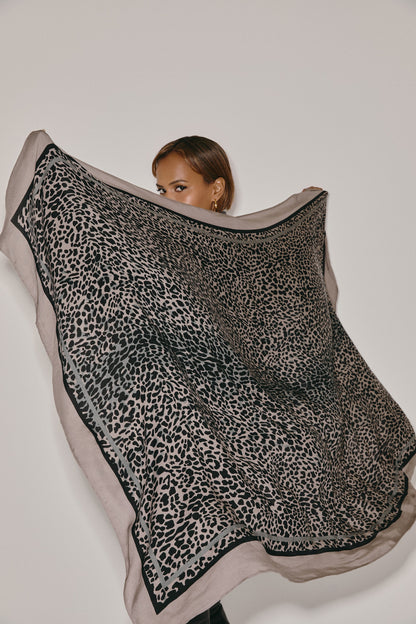 Scamp & Dude x Sabrina Elba Taupe with Grey Wild Leopard Charity Super Scarf
