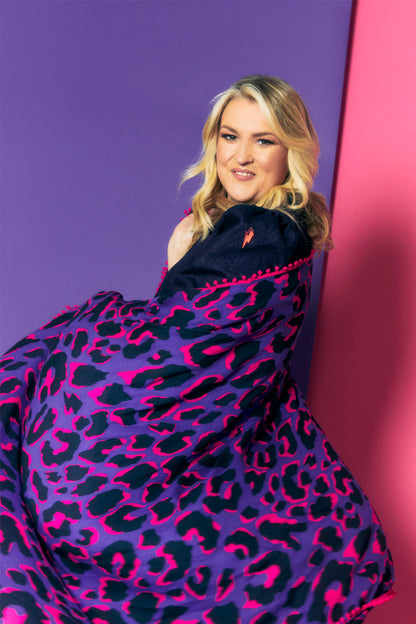Scamp & Dude x Sara Davies Purple with Pink Snow Leopard Charity Super Scarf