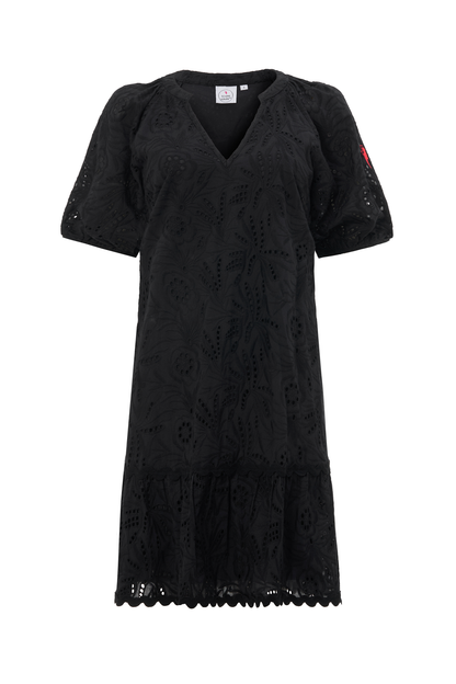 Black V-Neck Broderie Short Dress