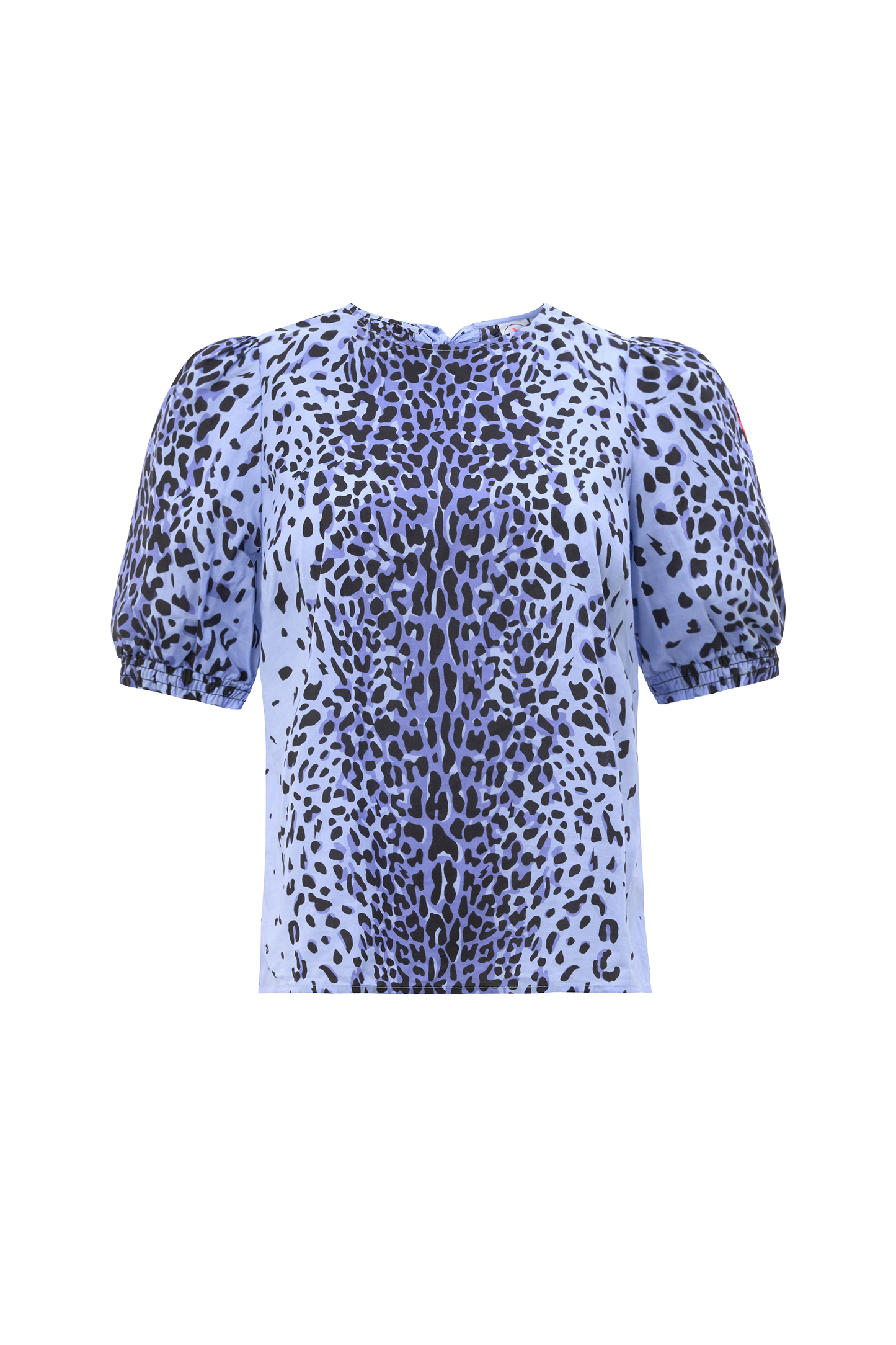 Blue with Black Wild Leopard Short Blouson Sleeve Top