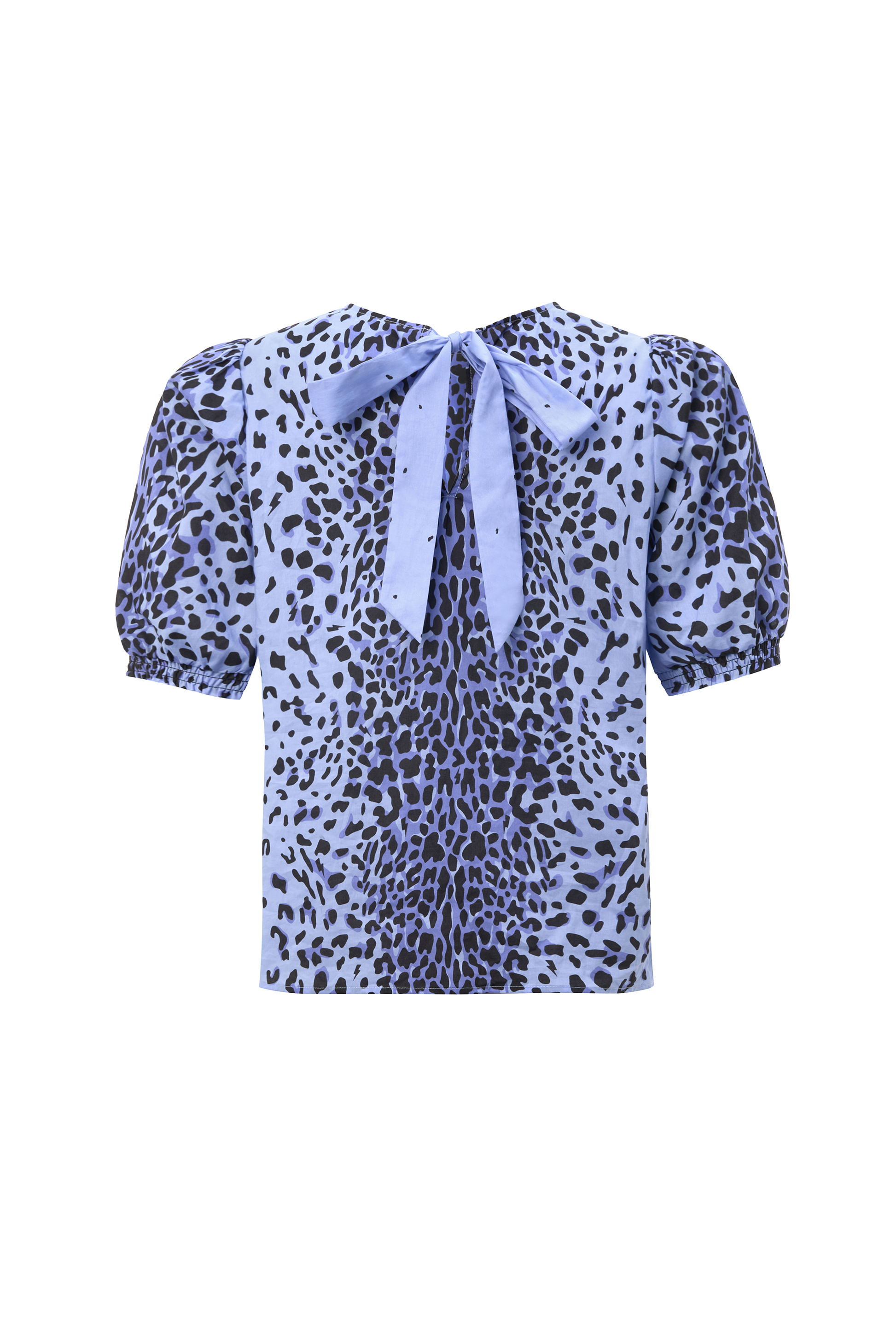 Blue with Black Wild Leopard Short Blouson Sleeve Top