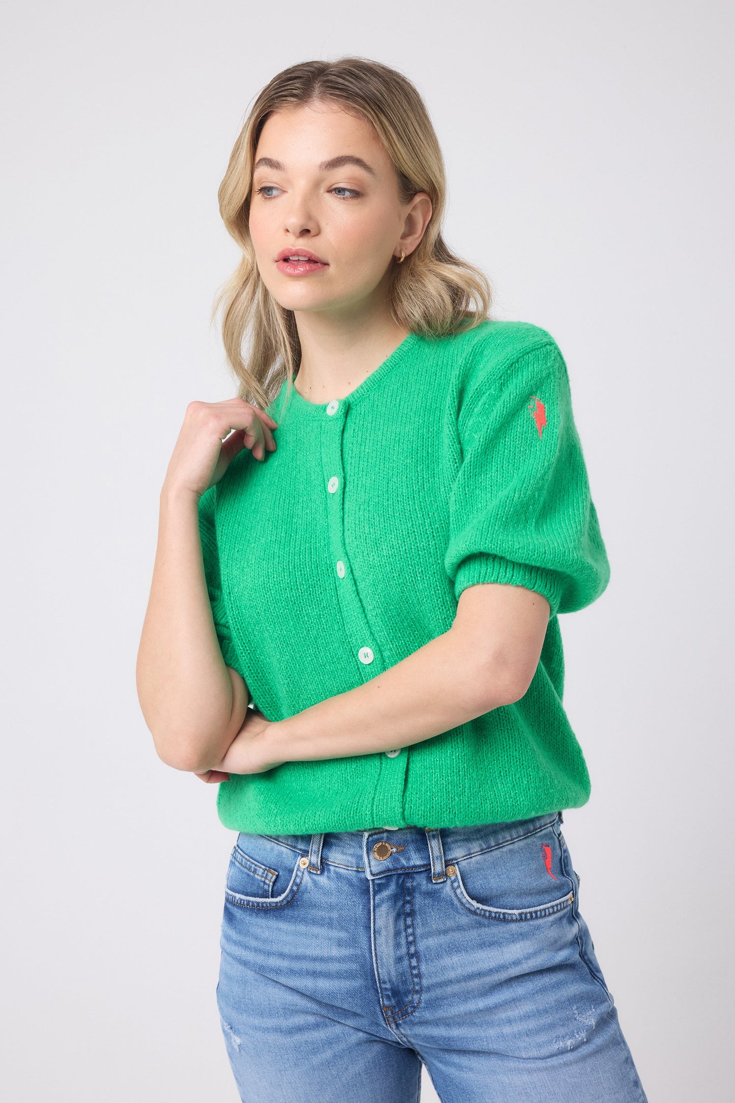 Green Short Sleeve Cardigan