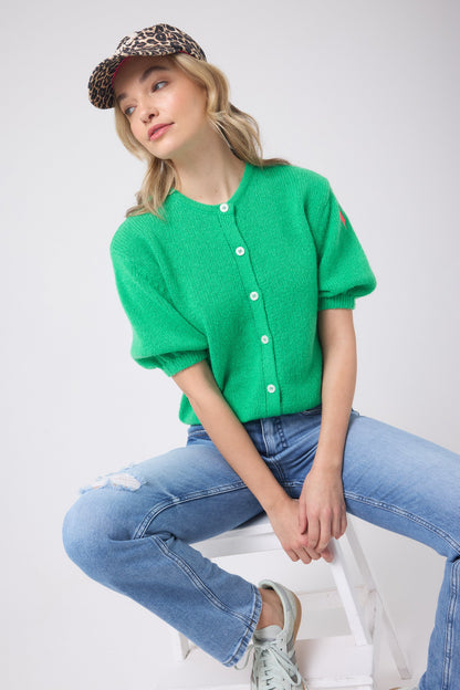 Green Short Sleeve Cardigan