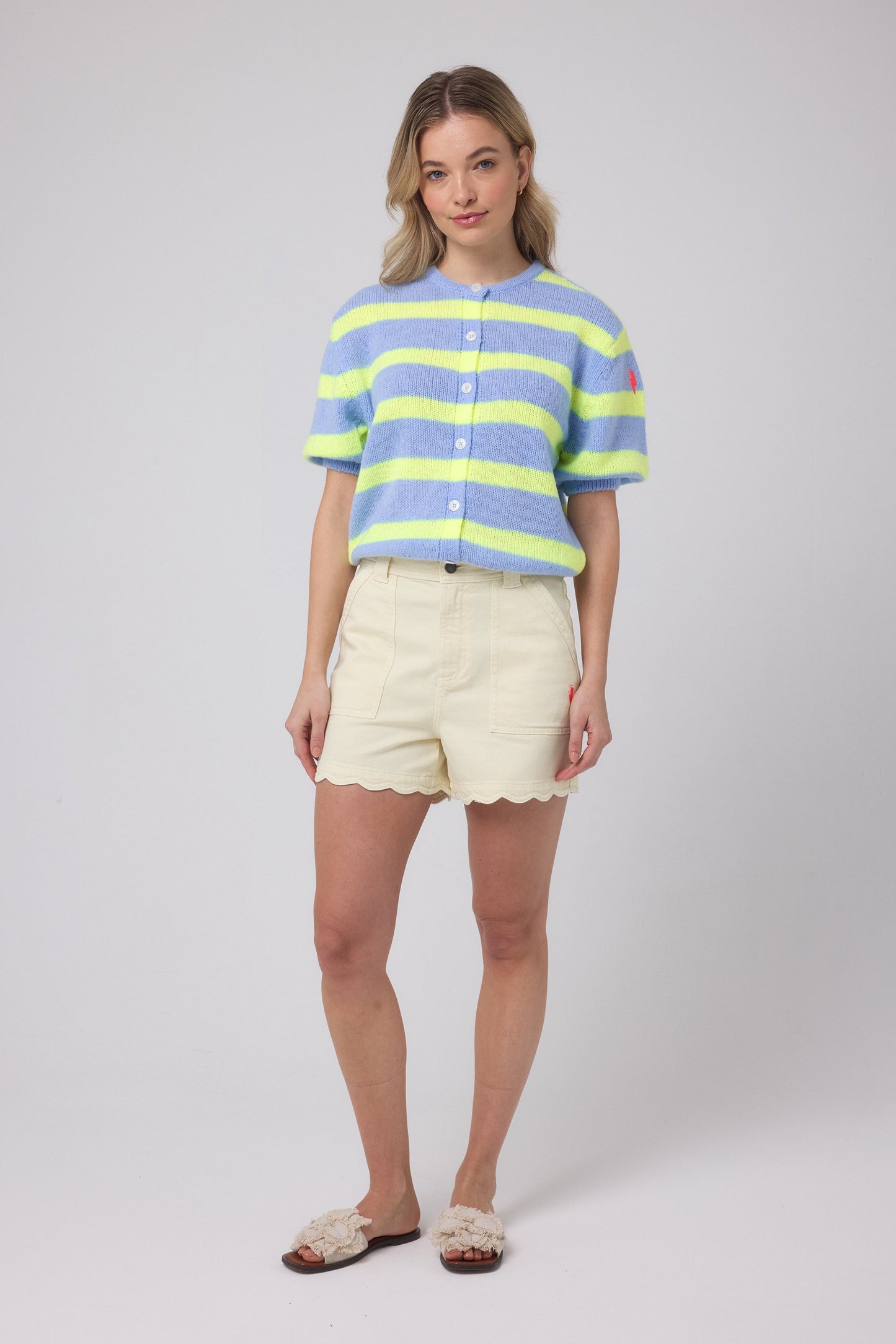 Light Blue with Yellow Stripe Short Sleeve Cardigan