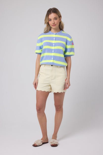 Light Blue with Yellow Stripe Short Sleeve Cardigan