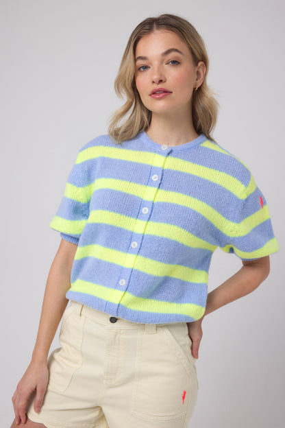 Light Blue with Yellow Stripe Short Sleeve Cardigan