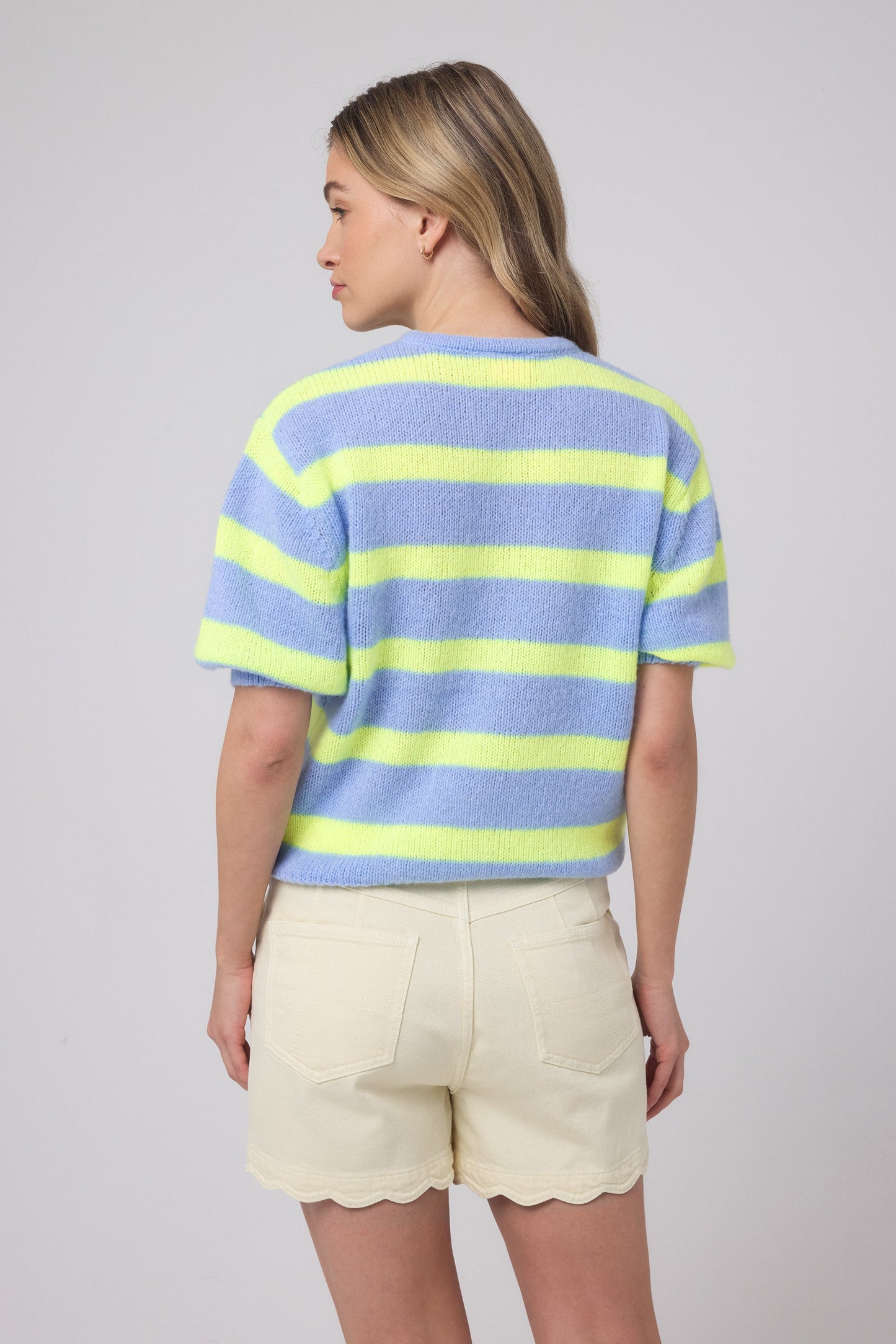 Light Blue with Yellow Stripe Short Sleeve Cardigan