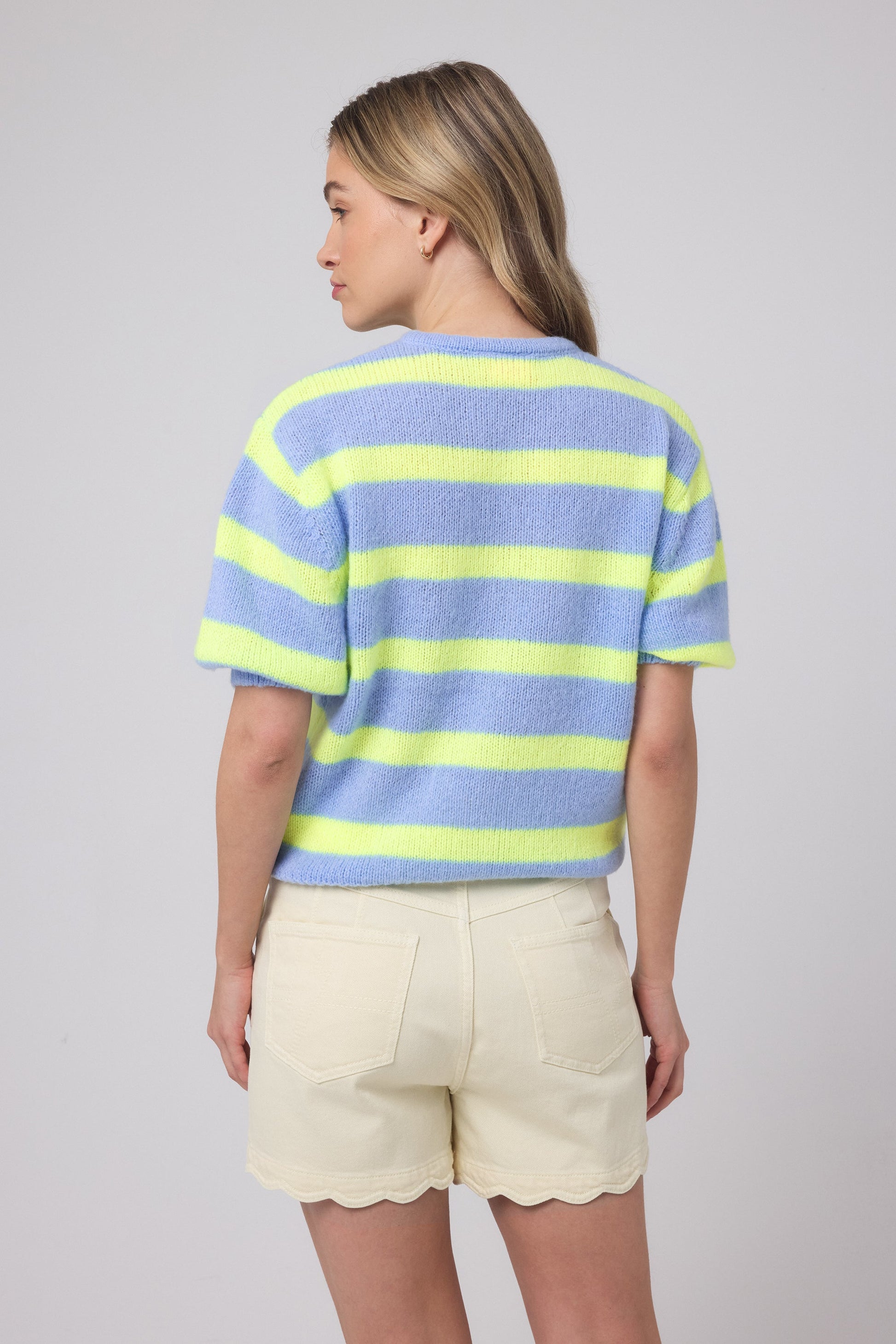 Light Blue with Yellow Stripe Short Sleeve Cardigan