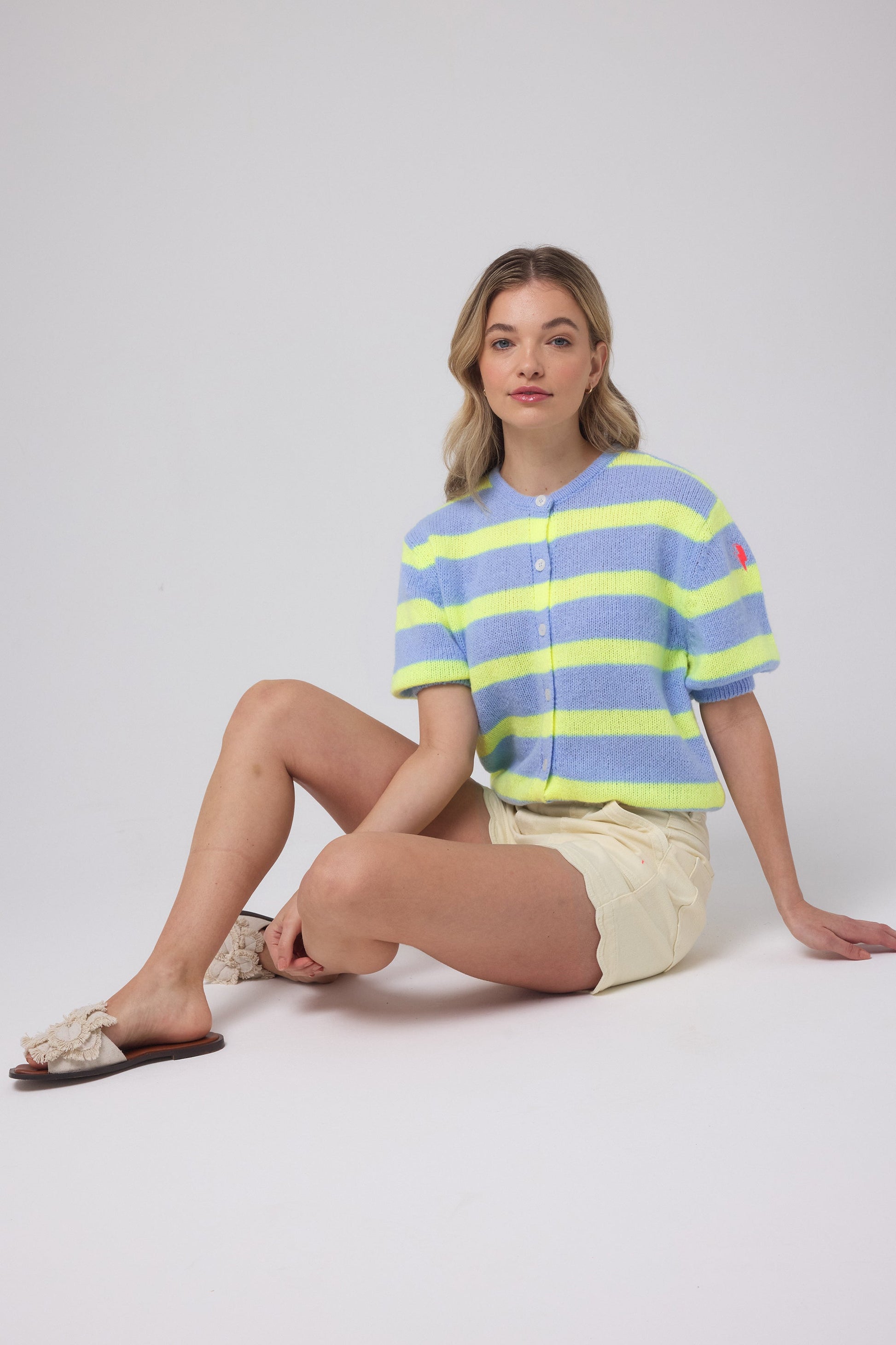 Light Blue with Yellow Stripe Short Sleeve Cardigan