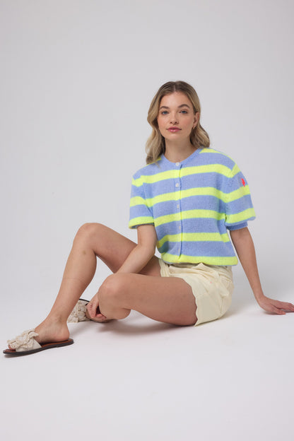Light Blue with Yellow Stripe Short Sleeve Cardigan