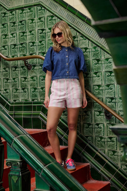 Indigo Boxy Puff Sleeve Denim Jacket