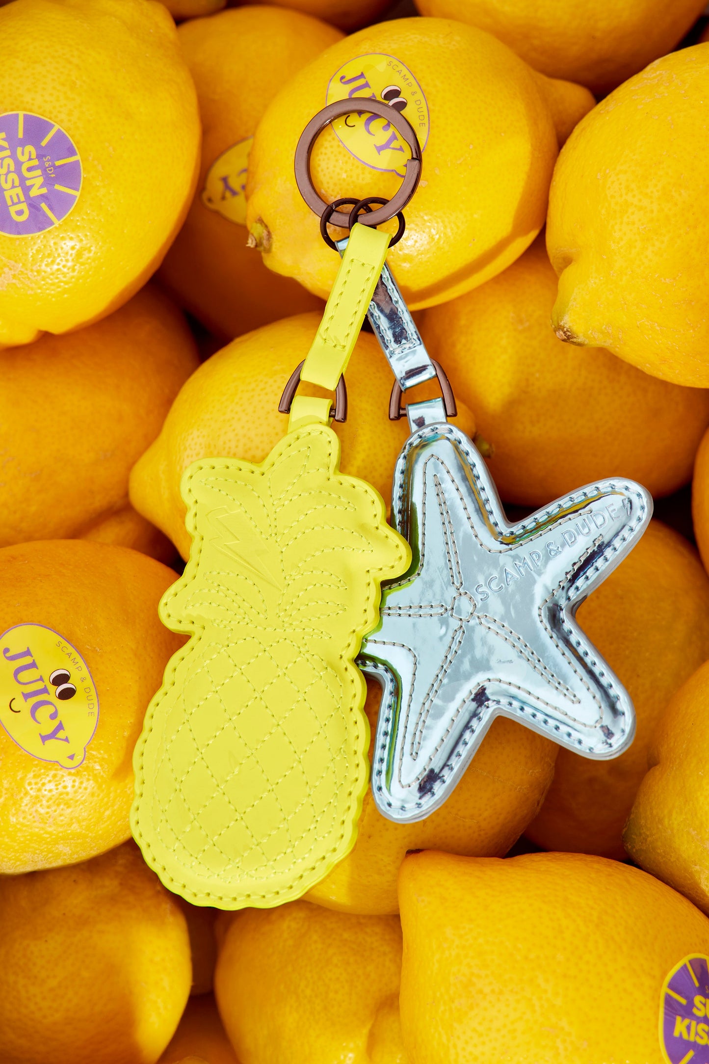 Neon Yellow Pineapple and Blue Starfish Mirror Keyring