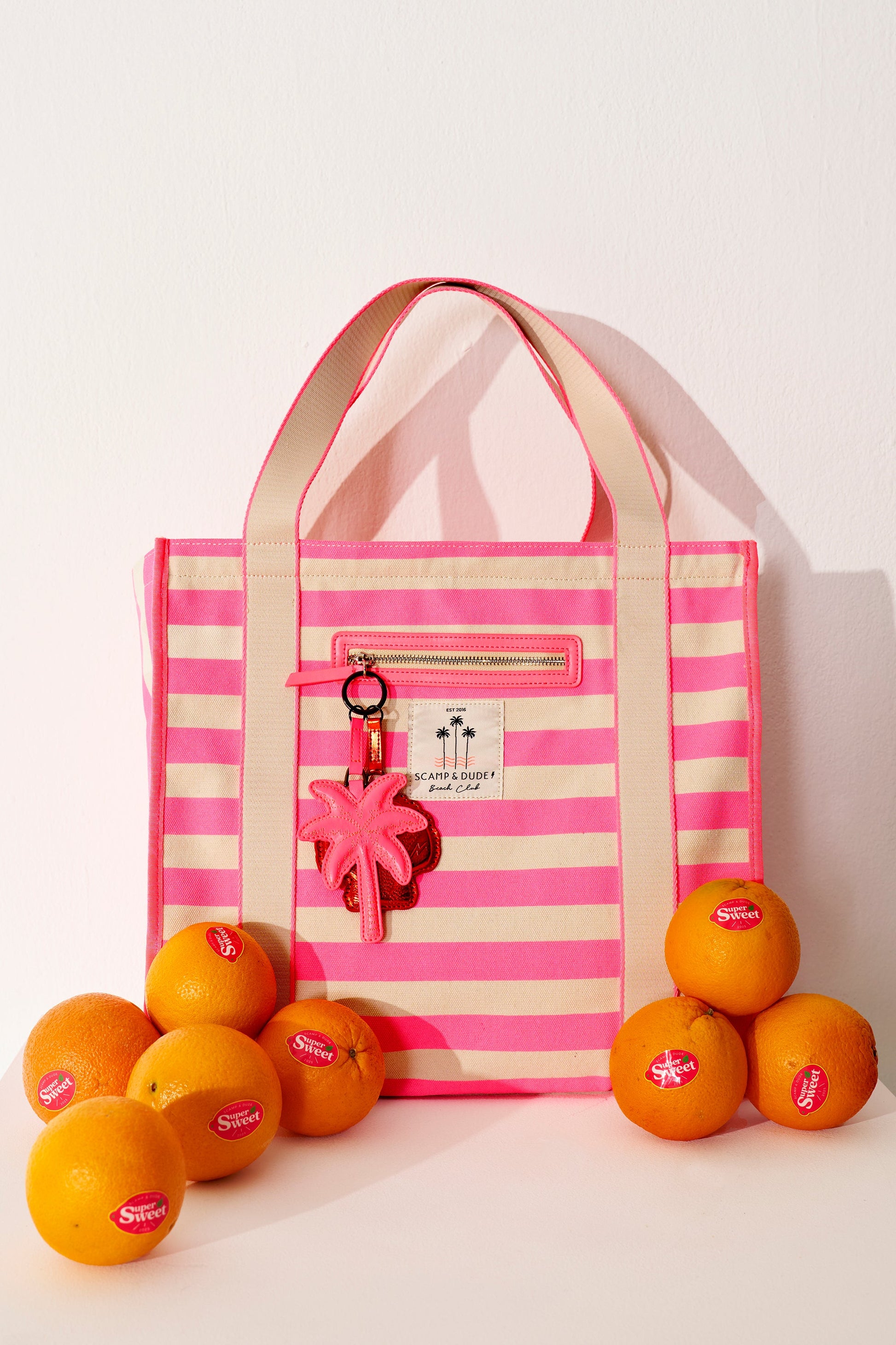 Pink and Ivory Stripe Canvas Tote Bag