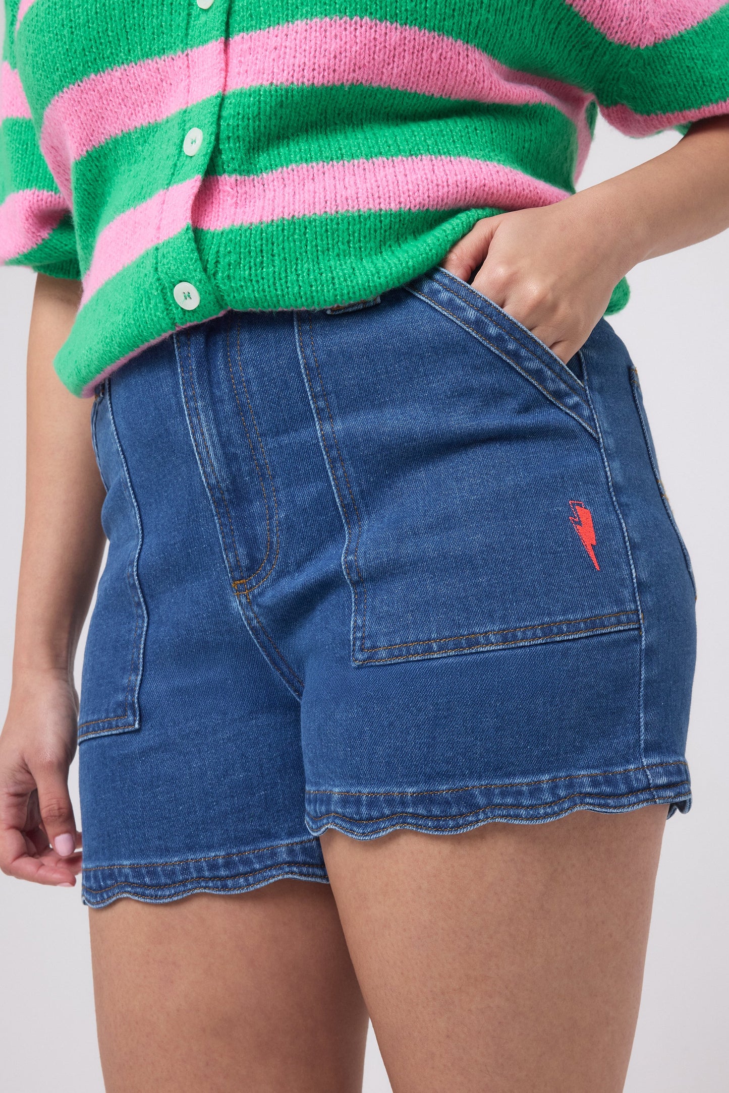 Authentic Indigo Scallop Denim Shorts