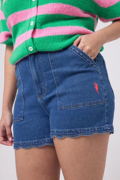 Authentic Indigo Scallop Denim Shorts