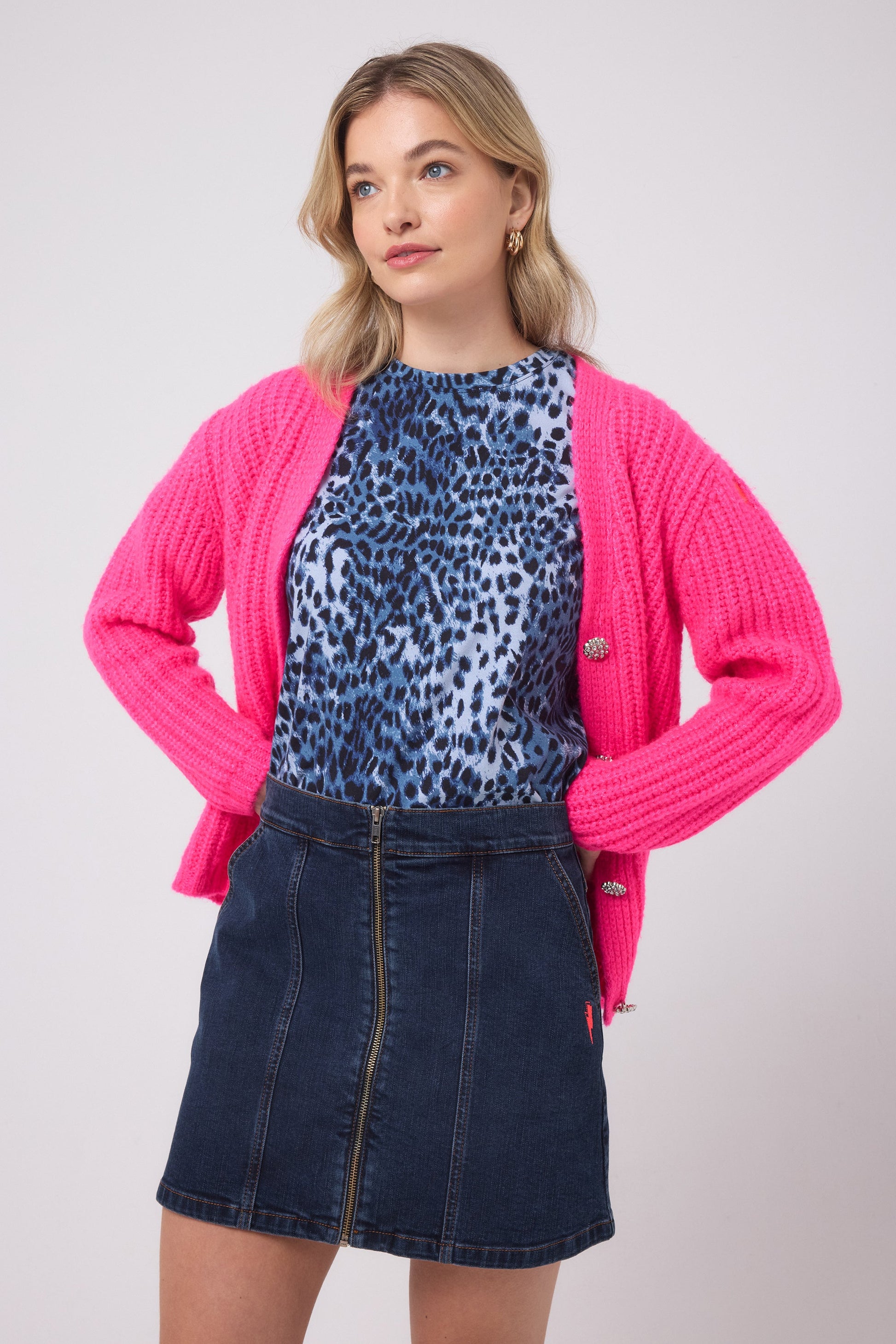 Dark Indigo Zip Front Denim Mini Skirt