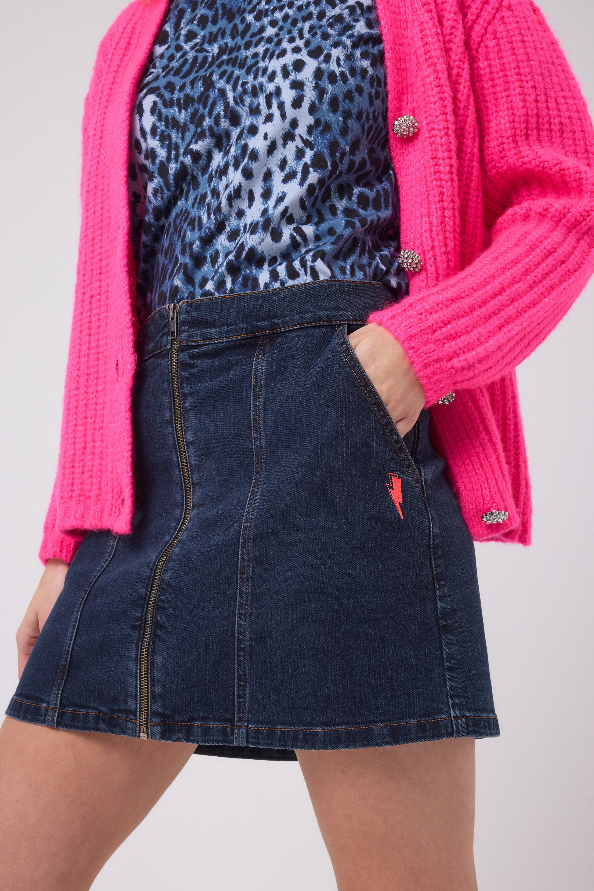 Dark Indigo Zip Front Denim Mini Skirt
