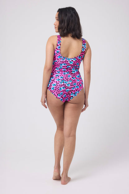 Bright Pink Paradise Cheetah Scallop Edge Swimsuit
