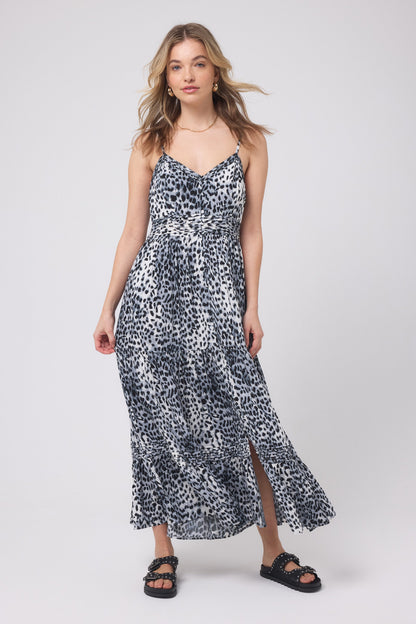 Grey with Black Cheetah Pintuck Midi Sundress