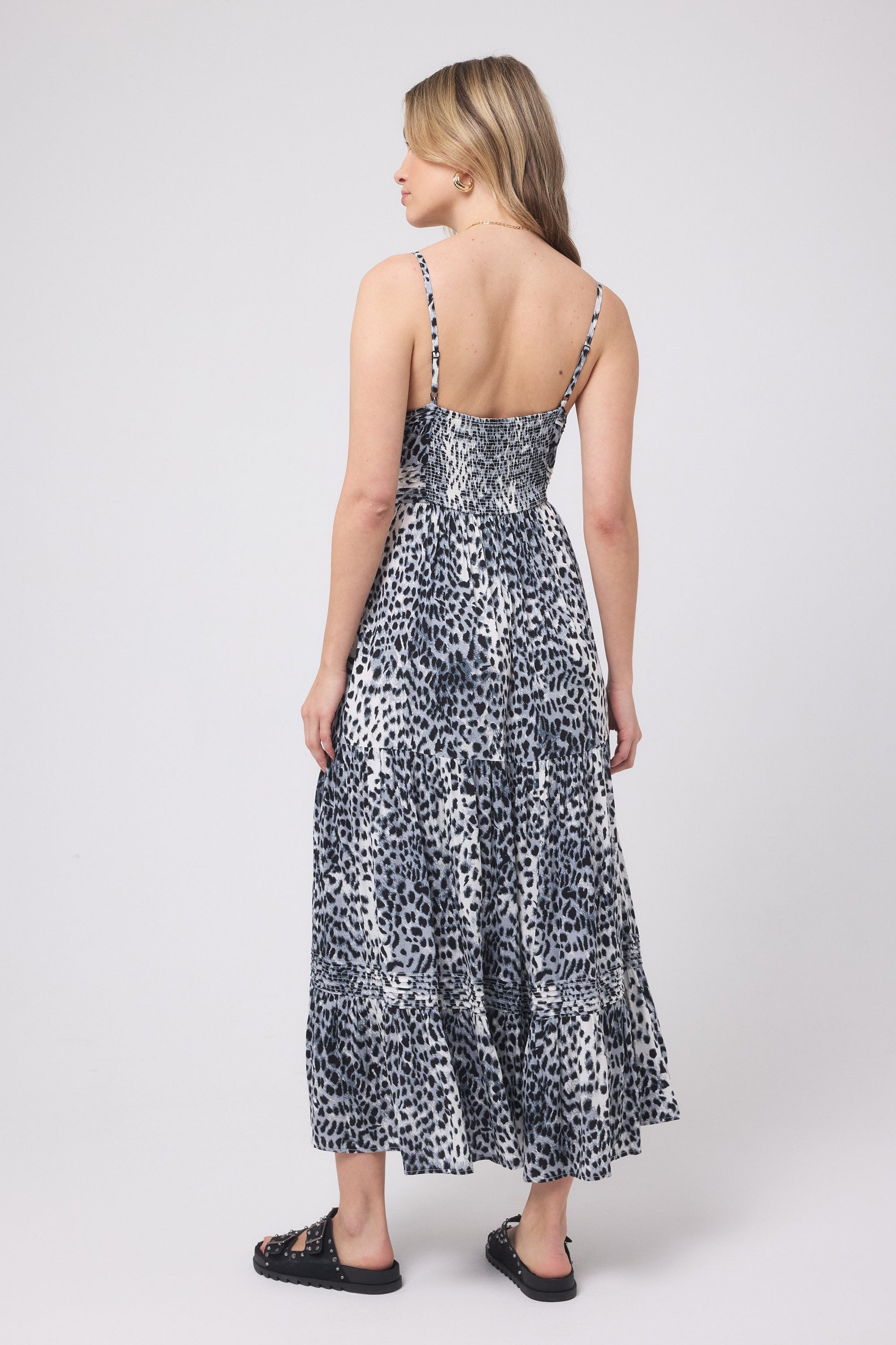 Grey with Black Cheetah Pintuck Midi Sundress