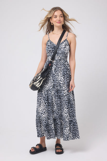 Grey with Black Cheetah Pintuck Midi Sundress
