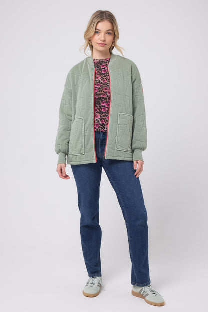 Khaki Lightning Bolt Regular Fit Quilted Bomber Jacket