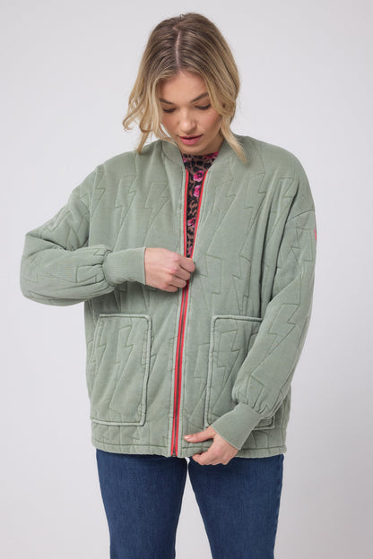 Khaki Lightning Bolt Regular Fit Quilted Bomber Jacket