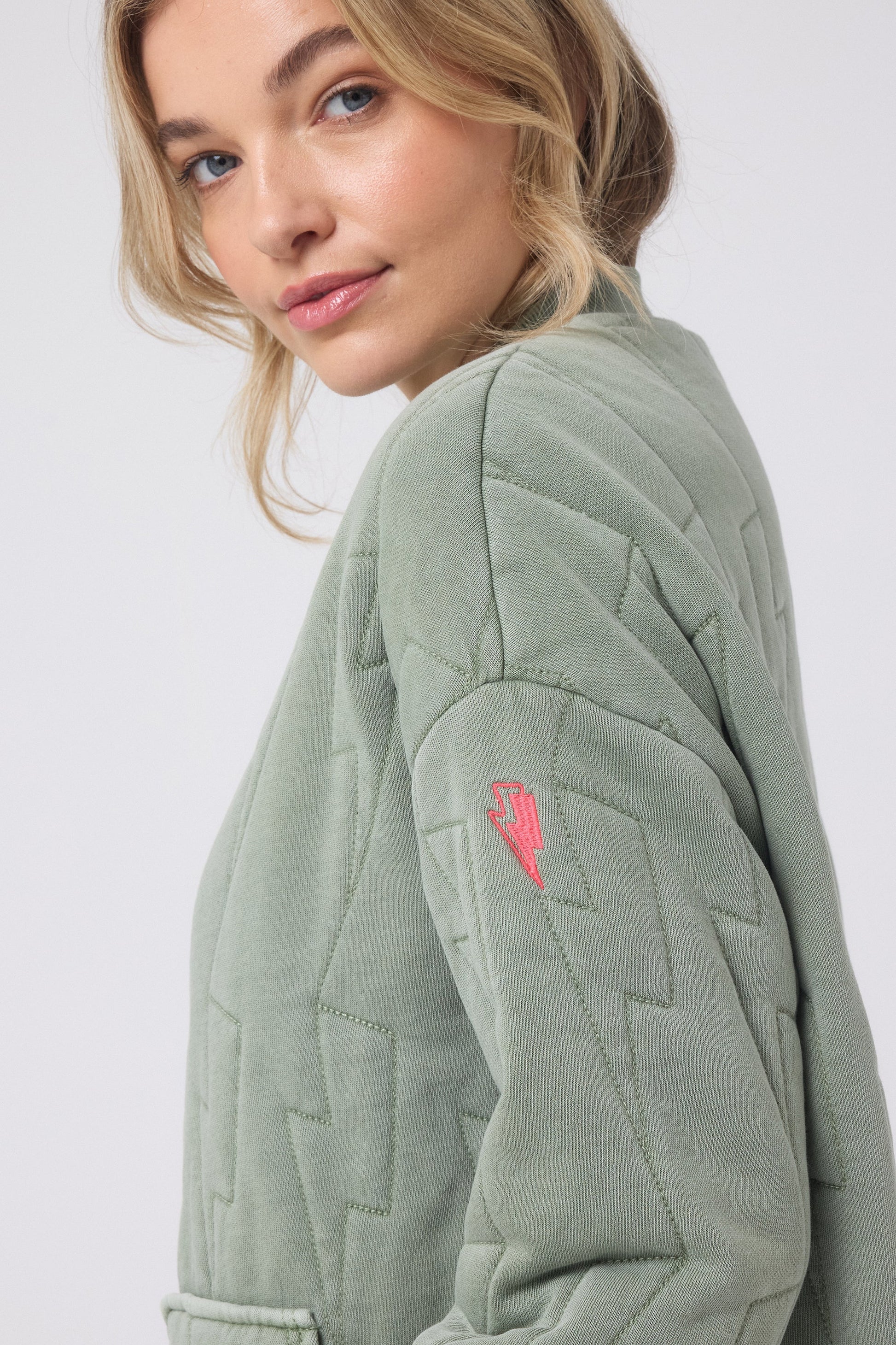 Khaki Lightning Bolt Regular Fit Quilted Bomber Jacket