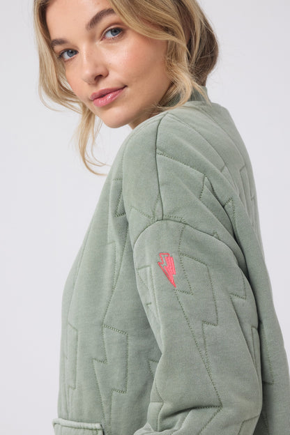 Khaki Lightning Bolt Regular Fit Quilted Bomber Jacket