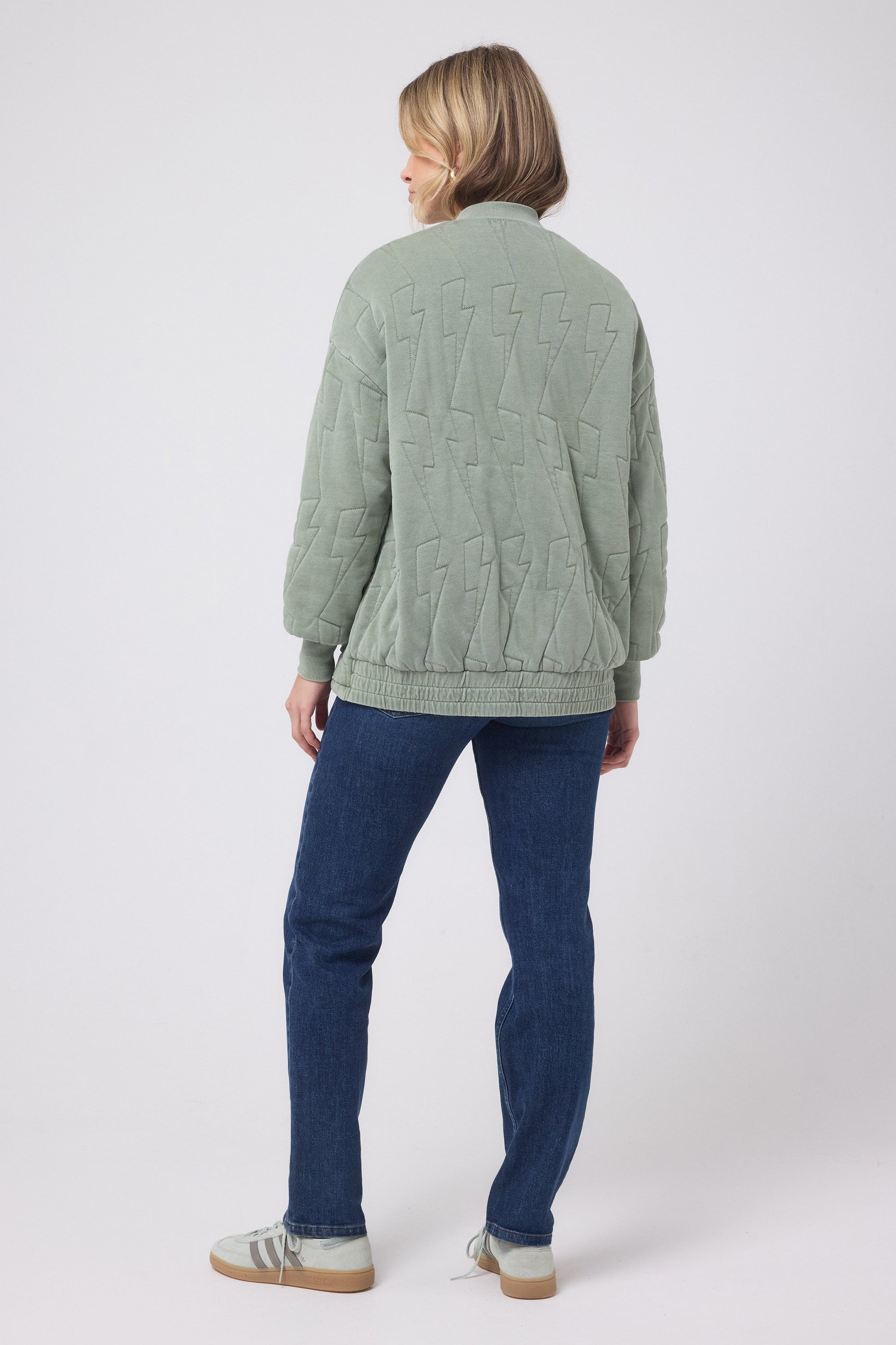 Khaki Lightning Bolt Regular Fit Quilted Bomber Jacket
