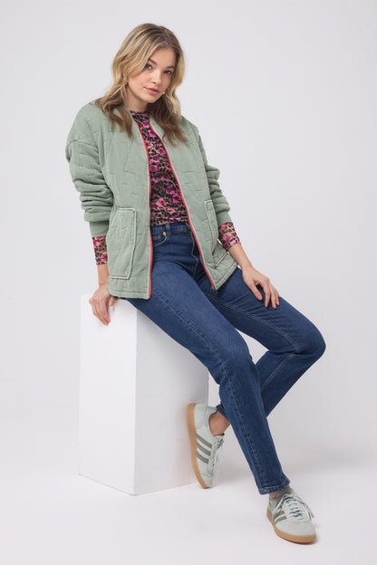 Khaki Lightning Bolt Regular Fit Quilted Bomber Jacket