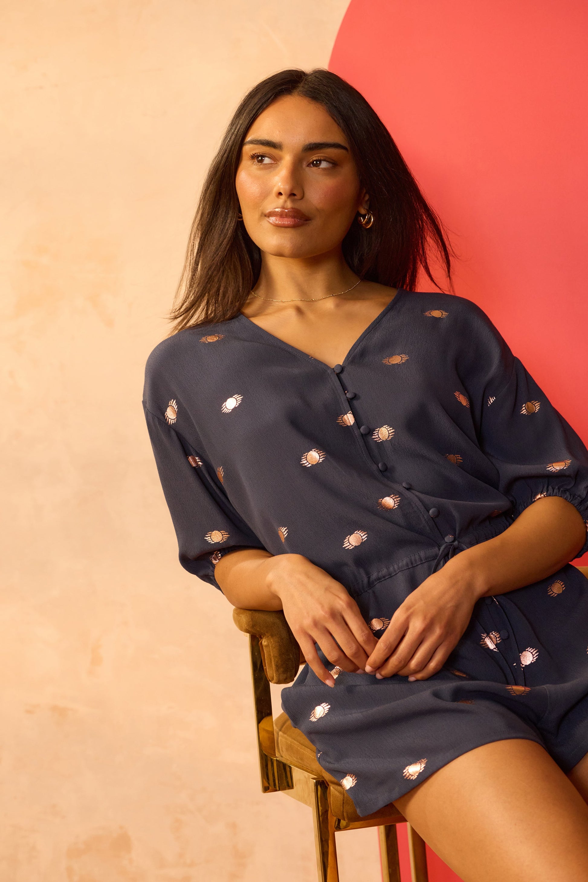 Navy with Gold Foil Playsuit