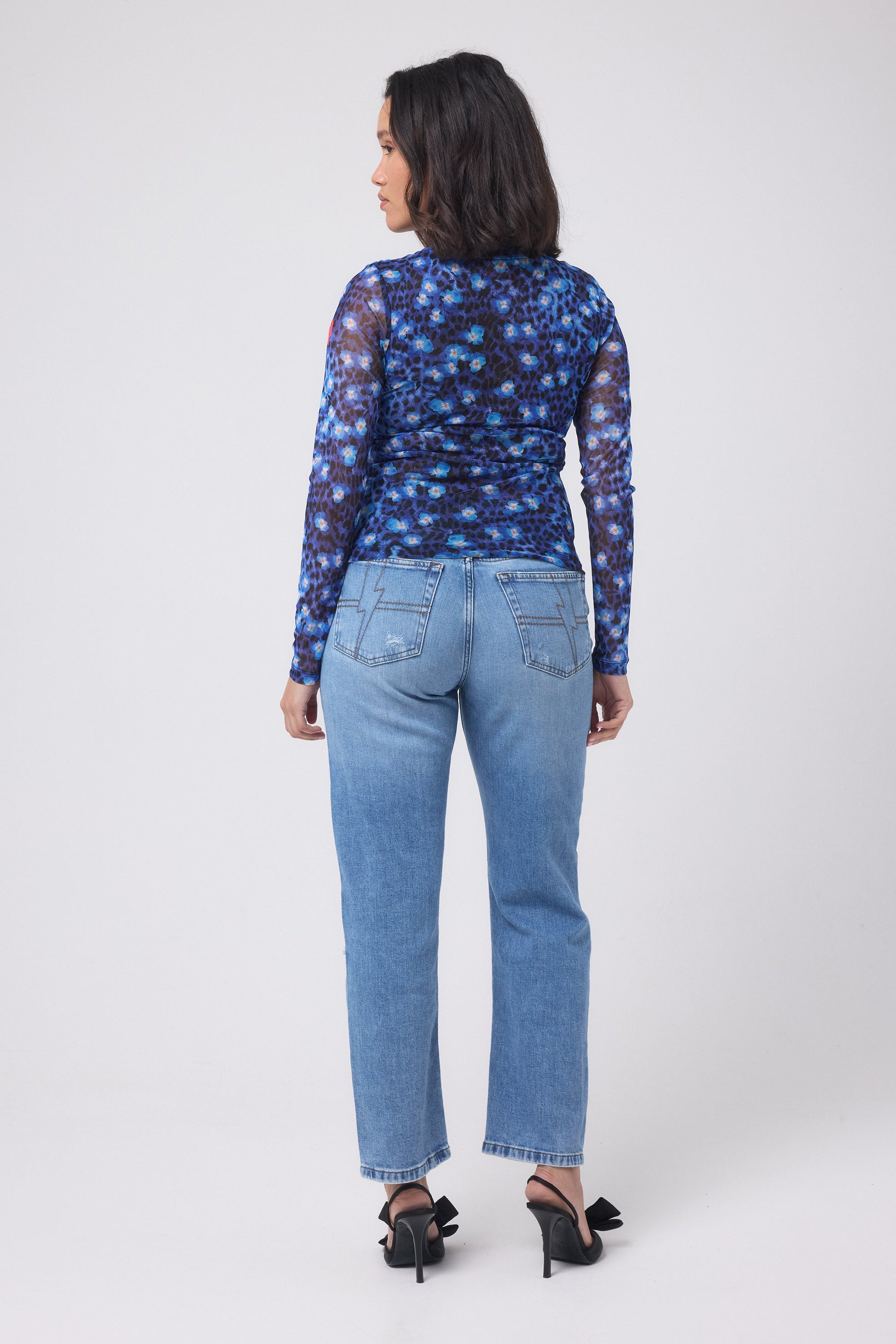 Navy Paradise Cheetah Printed Mesh Top