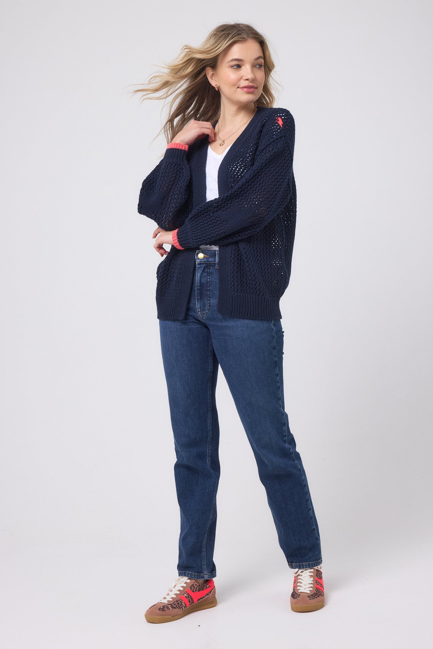 Navy Star and Lightning Bolt Knitted Crochet Cardigan