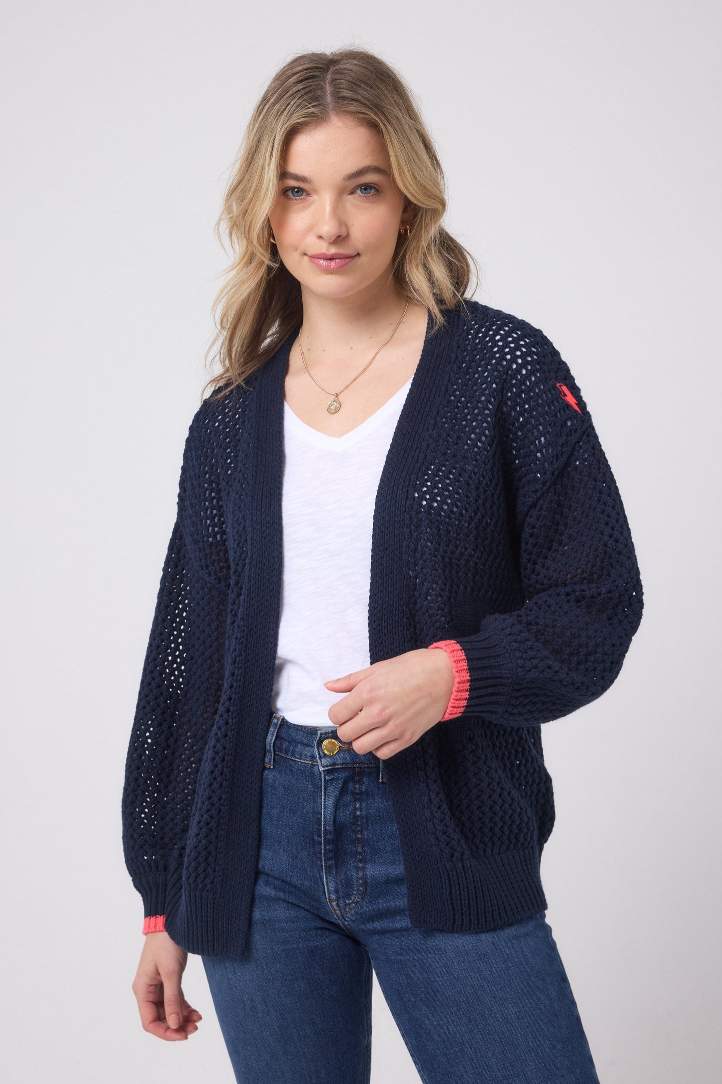 Navy Star and Lightning Bolt Knitted Crochet Cardigan