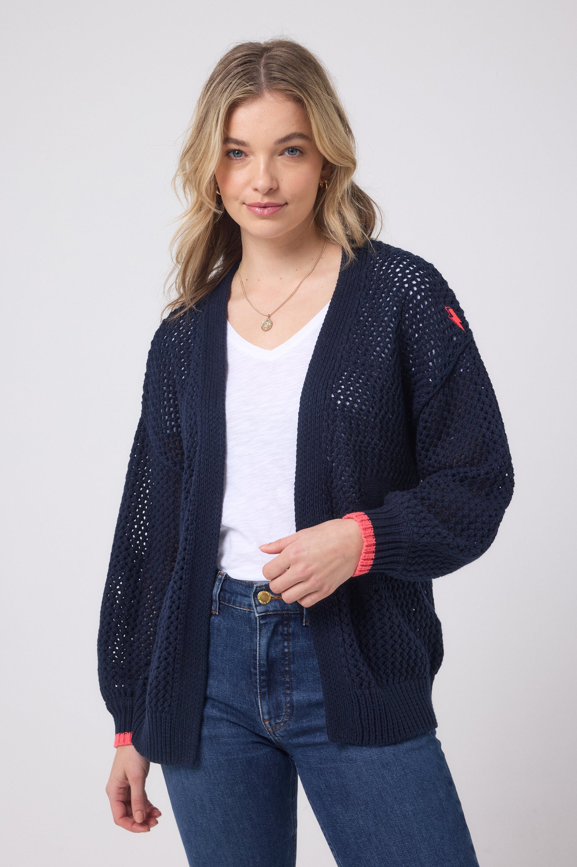 Navy Star and Lightning Bolt Knitted Crochet Cardigan