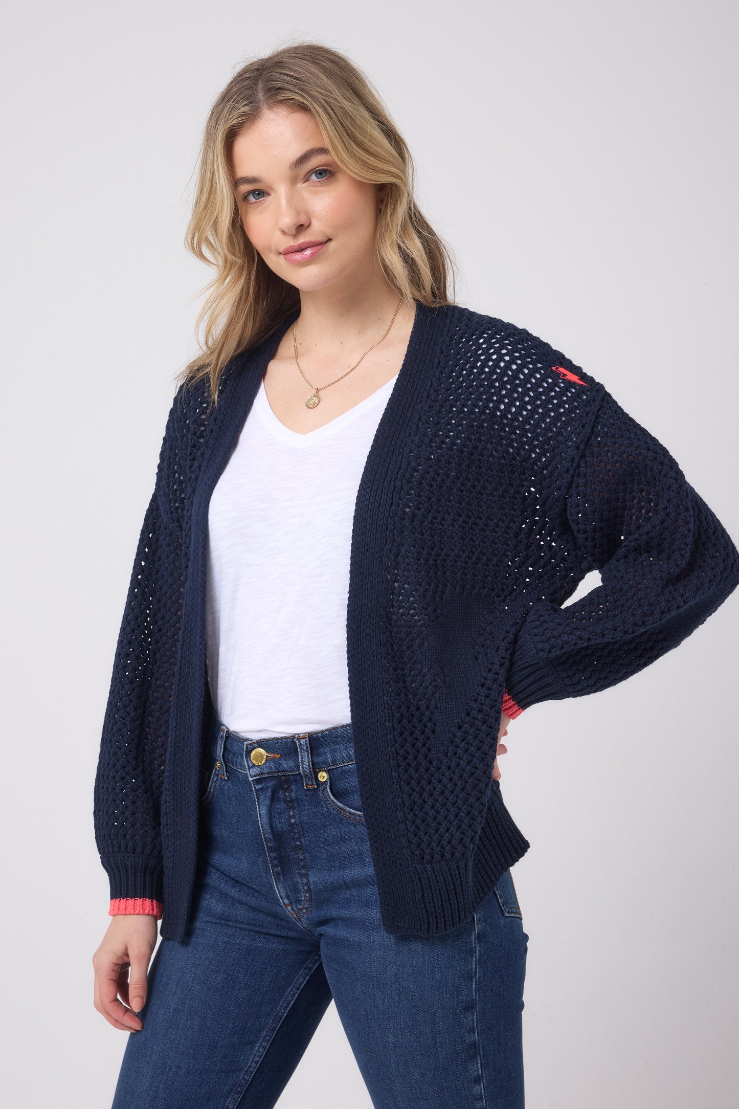 Navy Star and Lightning Bolt Knitted Crochet Cardigan