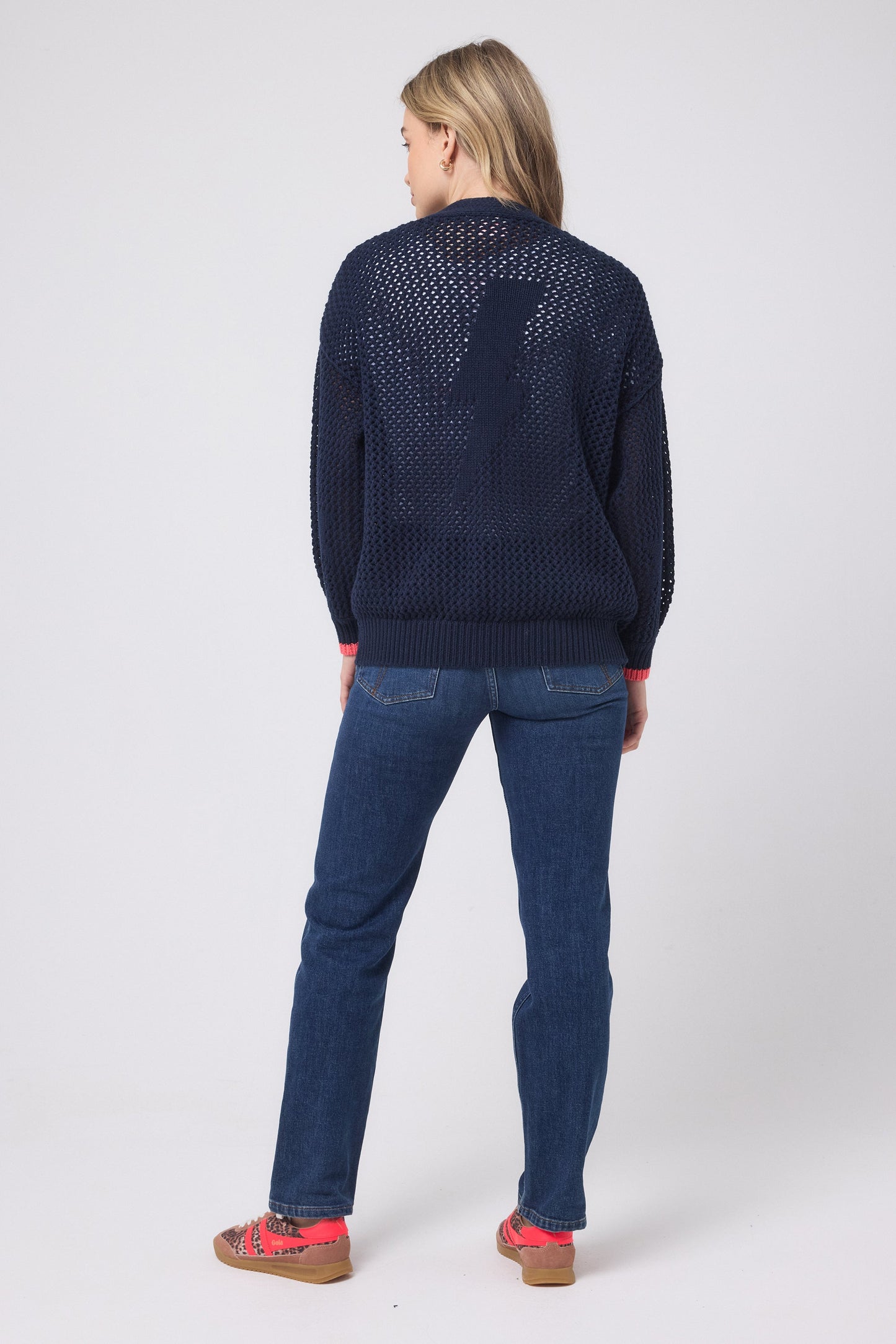 Navy Star and Lightning Bolt Knitted Crochet Cardigan