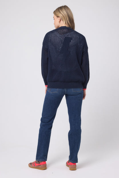 Navy Star and Lightning Bolt Knitted Crochet Cardigan