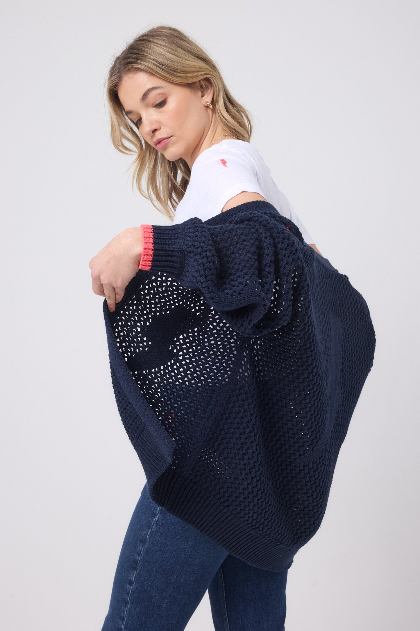 Navy Star and Lightning Bolt Knitted Crochet Cardigan