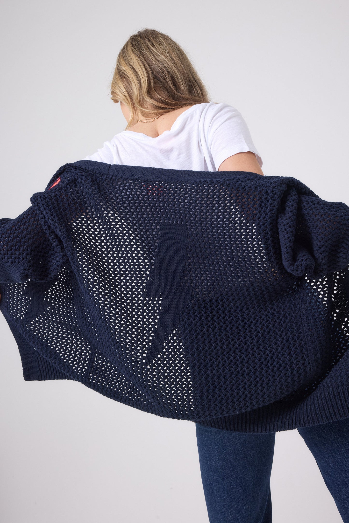 Navy Star and Lightning Bolt Knitted Crochet Cardigan