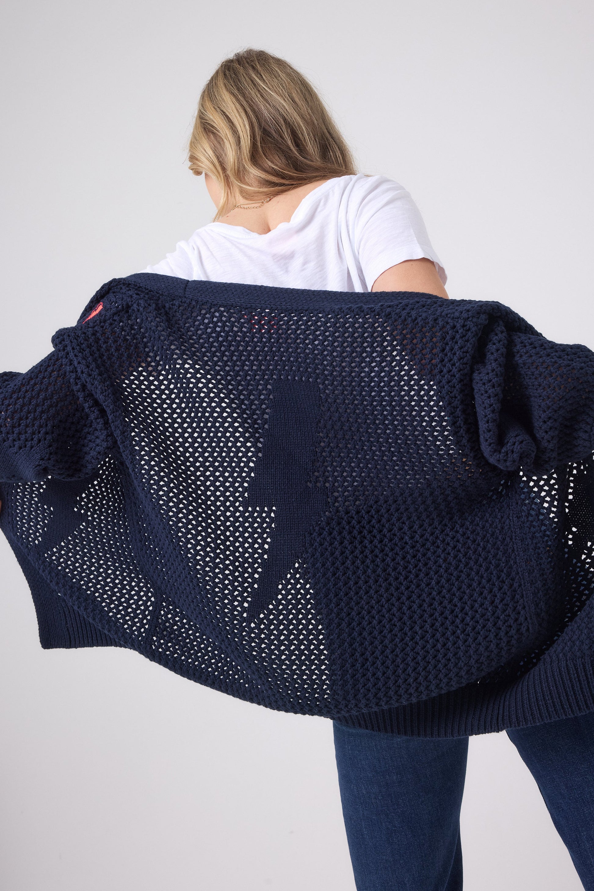 Navy Star and Lightning Bolt Knitted Crochet Cardigan
