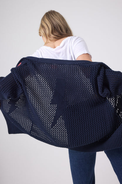 Navy Star and Lightning Bolt Knitted Crochet Cardigan