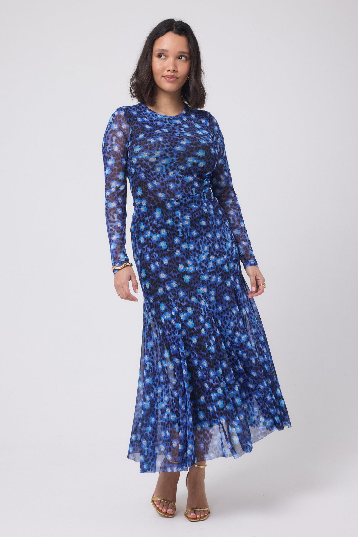 Navy Paradise Cheetah Mesh Maxi Skirt