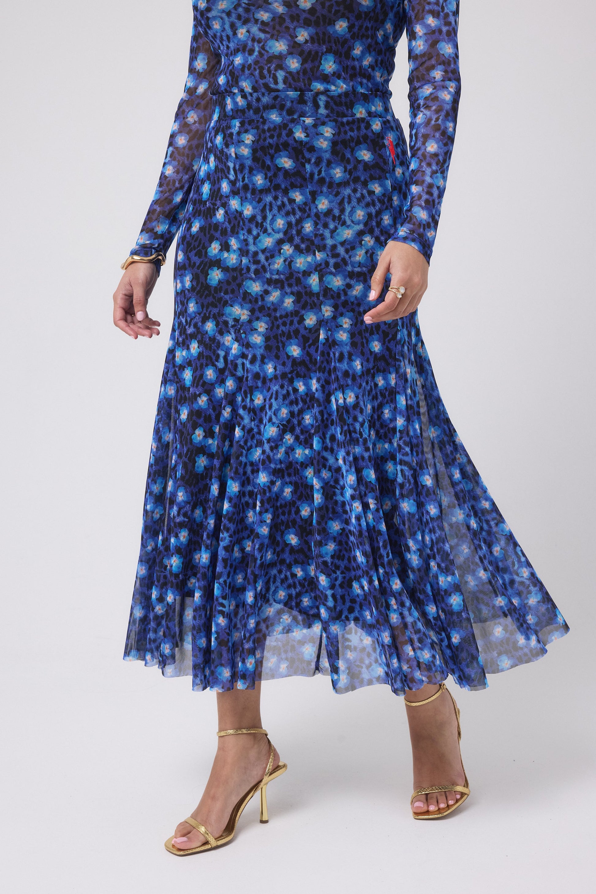 Navy Paradise Cheetah Mesh Maxi Skirt