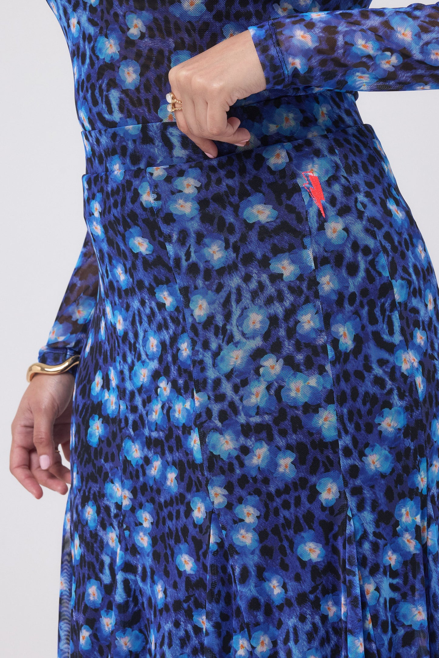 Navy Paradise Cheetah Mesh Maxi Skirt