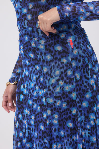 Navy Paradise Cheetah Mesh Maxi Skirt